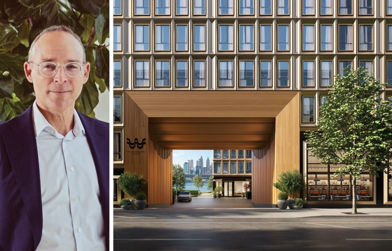 Miki Naftali of the Naftali Group and a rendering of Williamsburg Wharf.