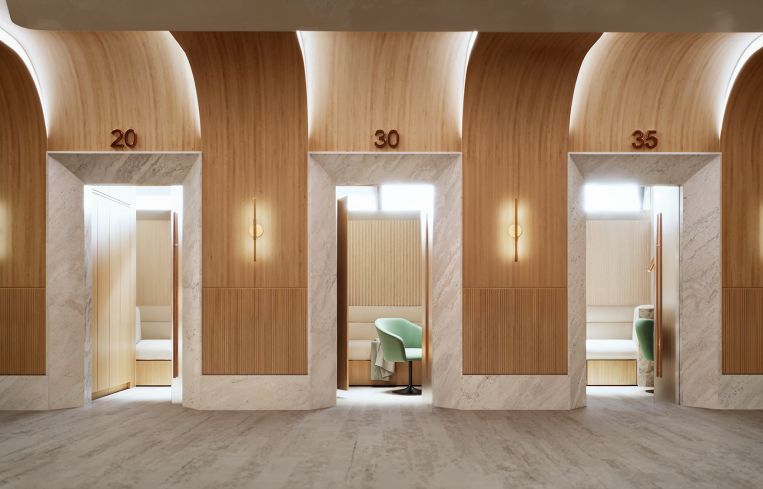 A rendering of the locker room in the New York Liberty's planned practice facility.