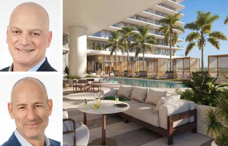 Savanna's Nicholas Bienstock and Christopher Schlank, and a rendering of the veranda at Olara.