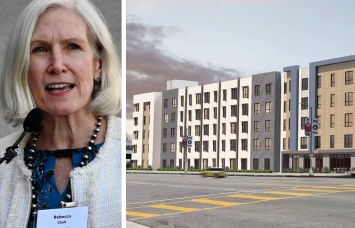 Linc Housing CEO Rebecca Clark and a rendering of 17100 Victory Boulevard, Lake Balboa, Calif.