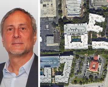 Rob Lester, chief investment officer of RMR Residential, and a satellite image of Avana Bayview, Pompano Beach, Fla.