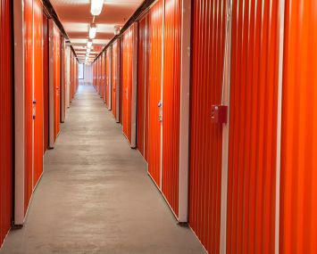 A row of self-storage units.
