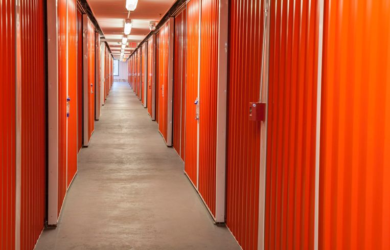 A row of self-storage units.