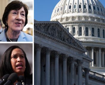 Sen. Susan Collins (R-ME), Washington D.C. Mayor Muriel Bowser, and the U.S. Capitol.