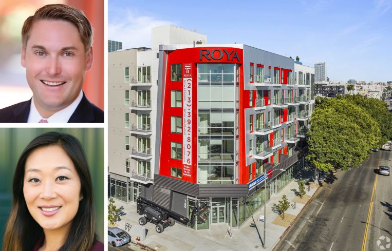 Tom Burns of Affinius Capital; Jaime Lee of Jamison, and The Roya, a 157-unit multifamily complex in Los Angeles’ Koreatown neighborhood