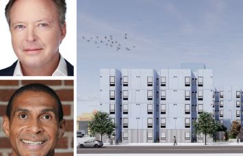 Acore Capital's Warren de Haan, SoLa Impact's Martin Muoto, and a rendering of 4301 Vermont.