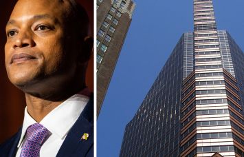 Maryland Gov. Wes Moore and the William Donald Schaefer Building in Baltimore.