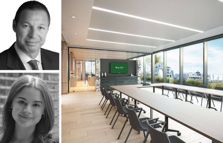 William Cohen and Ariel Harwood of Newmark, and a conference room inside 11 East 26th Street.