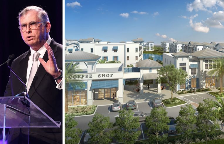 Truist Bank CEO William Rogers Jr. and a rendering of Shalimar at 3750 West Boynton Beach Boulevard, Boynton Beach, Fla.