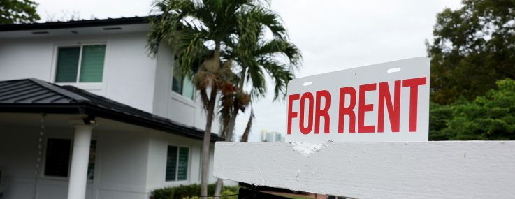 A "for rent" sign is posted in front of a home in Miami.