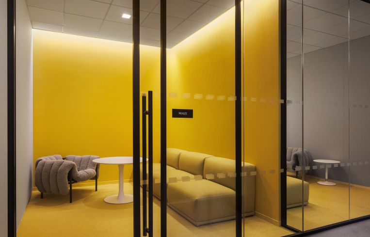 The new offices for the historic Studio Museum include color coded meeting rooms.