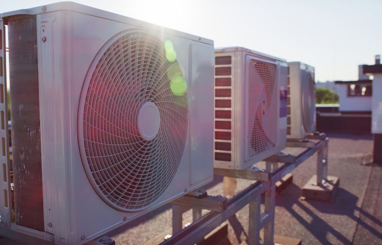 An air conditioning system on a building roof.