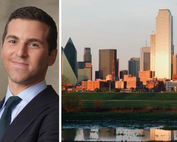 David Levine, co-head of Americas acquisitions for Blackstone Real Estate, and the skyline of Dallas, Texas.