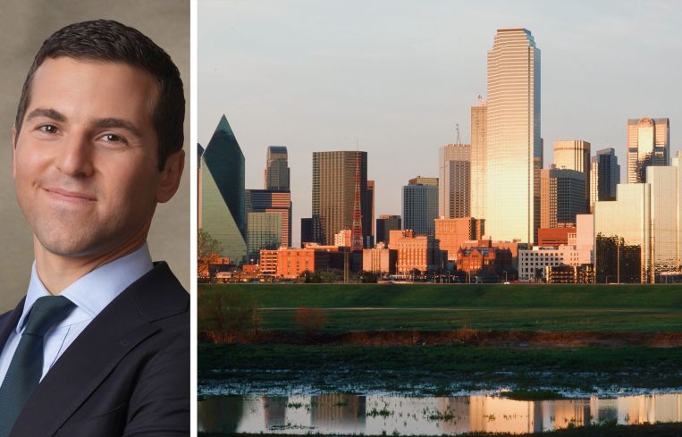David Levine, co-head of Americas acquisitions for Blackstone Real Estate, and the skyline of Dallas, Texas.