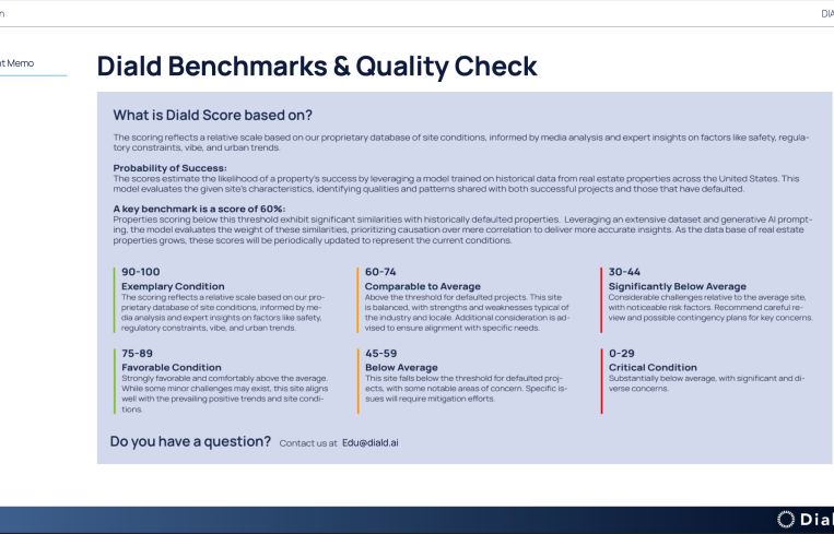 The new, comprehensive Diald AI investment memo is generated in a matter of hours from analysis of nearly two million sources of quantitative and qualitative data, ultimately scoring a potential investment on its probability of success.
