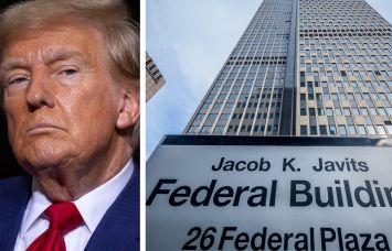 President Donald Trump and the Jacob K. Javits Federal Building in Manhattan.