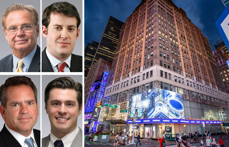 Colliers' Rick Doolittle (clockwise from top left), JP Howard, Taylor Bell, and Michael Joseph, and 1441 Broadway.