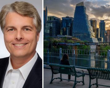 Equity Residential President and CEO Mark Parrell and the Austin, Texas, skyline.