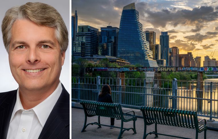 Equity Residential President and CEO Mark Parrell and the Austin, Texas, skyline.