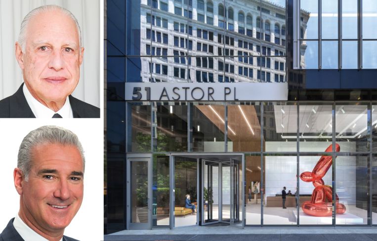Edward Minskoff Equities' Edward Minskoff, JLL's Paul Glickman, and 51 Astor Place.