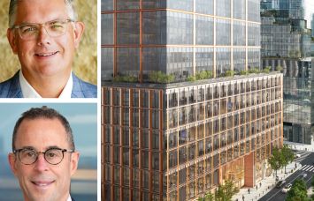 Deloitte US CEO Jason Girzadas, Related Companies CEO Jeff Blau, and a rendering of 70 Hudson Yards.