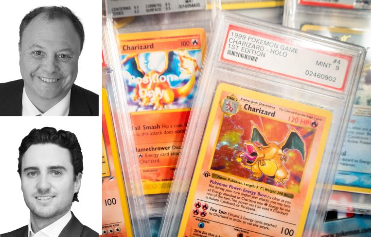 Newmark's Jason Pruger and Jason Stein, and a pile of Pokemon cards.