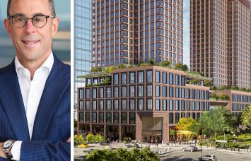 Related Companies CEO Jeff Blau and a rendering of Hudson Yards West that shows additional housing.