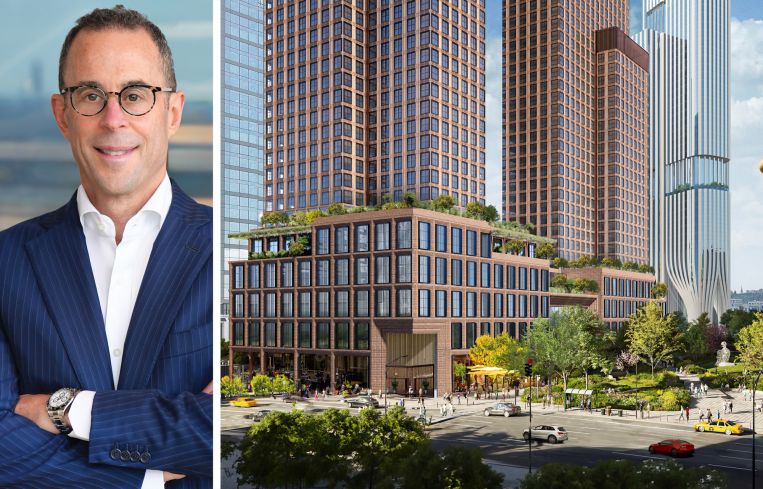 Related Companies CEO Jeff Blau and a rendering of Hudson Yards West that shows additional housing.