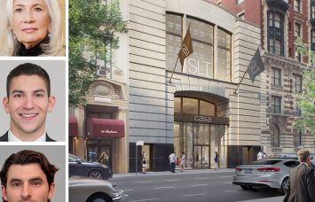 Cushman & Wakefield's Joanne Podell, Michael Shalom, and Teddy Dolan, and a rendering of 88 Madison Avenue.