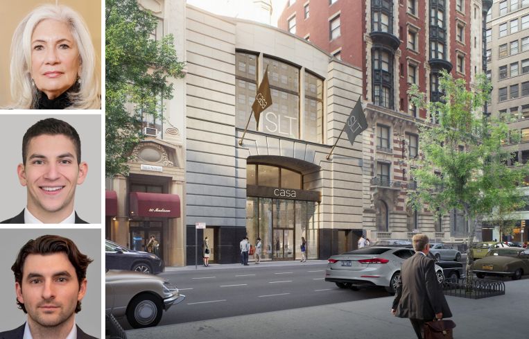 Cushman & Wakefield's Joanne Podell, Michael Shalom, and Teddy Dolan, and a rendering of 88 Madison Avenue.