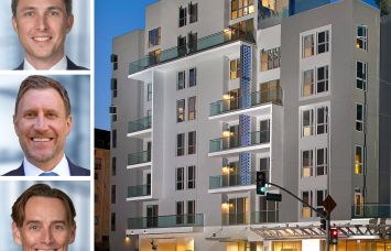 Institutional Property Advisors' Kevin Green, Joseph Grabiec and Greg Harris, and The BW apartments in Los Angeles.