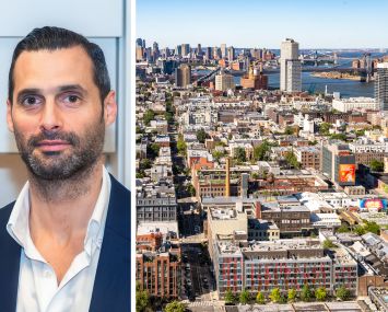 City Urban Realty's Michael Alvandi and an aerial view of Williamsburg, Brooklyn.