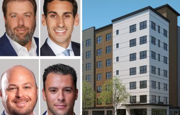 Berkadia's Mitch Sinberg, Scott Wadler, Brad Williamson and Matthew Robbins, and a Rendering of The Astoria, a 149-unit multifamily in Salt Lake City.