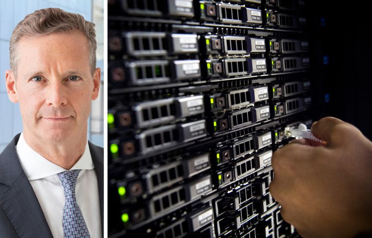 Morgan Laughlin, PGIM's global head of data center investment, and servers at a data center.