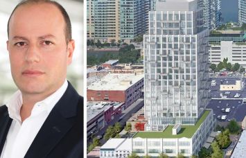 Arrow Real Estate Advisors's Morris Betesh and a rendering of 45-40 Vernon Boulevard, Queens.