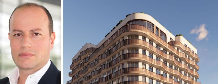 Morris Betesh of Arrow Real Estate Advisors and a rendering of 828 Metropolitan Avenue, Brooklyn.