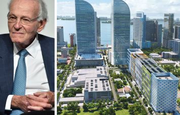 Norman Braman and a rendering of a proposed redevelopment of Braman Motors Edgewater campus in Miami.