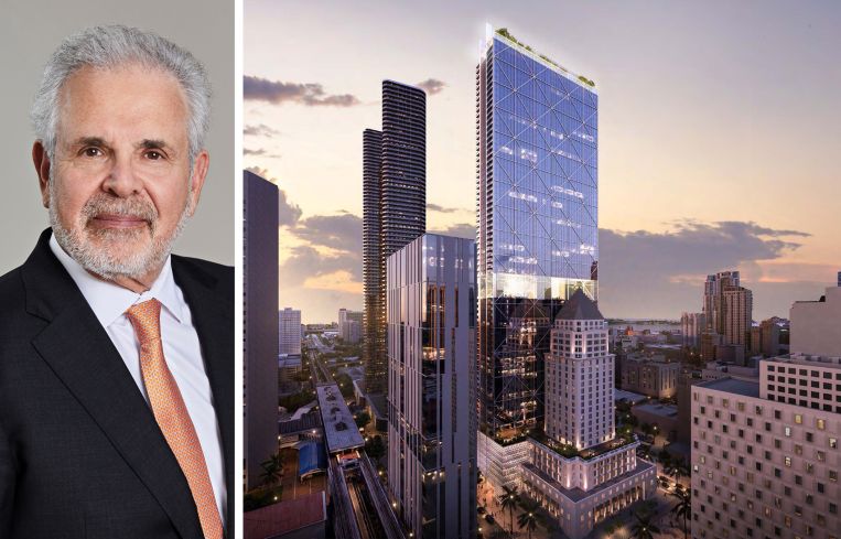 Russell Galbut, managing principal of GFO Investments, and a rendering of GFO's plans to redevelop the Historic Miami-Dade County Courthouse.