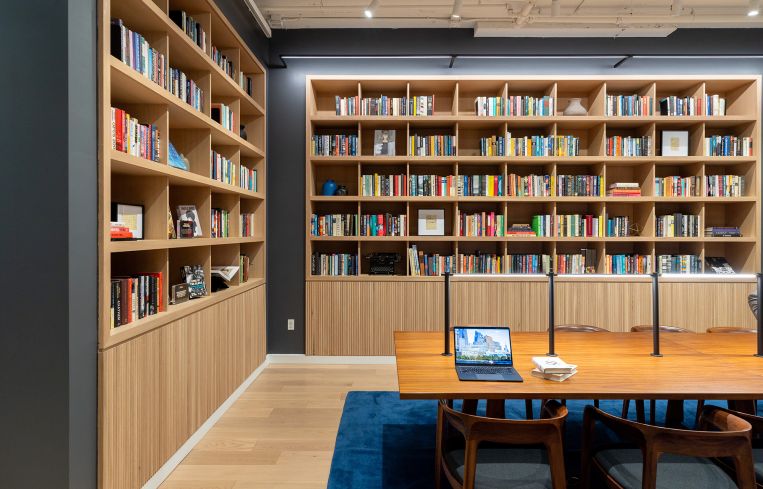 The library amenity space in the Starrett-Lehigh.