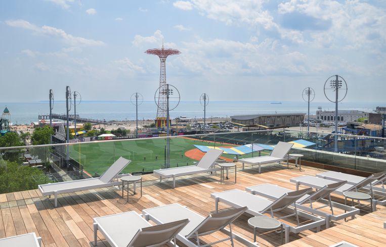 The pool deck at 1515 Surf overlooks the Atlantic Ocean.