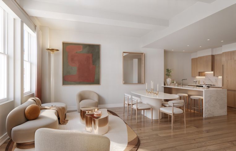 A rendering of a kitchen in the Armorie.