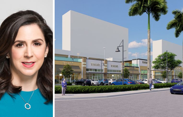 Codina Partners CEO Ana-Marie Codina Barlick and a rendering of Downtown Doral.