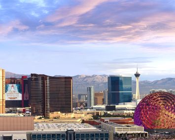 Las Vegas, Nevada, United States - December 21, 2023: Las Vegas cityscape, looking north, including The Sphere.