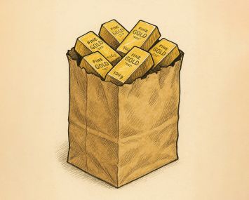 Gold inside a brown paper shopping bag.