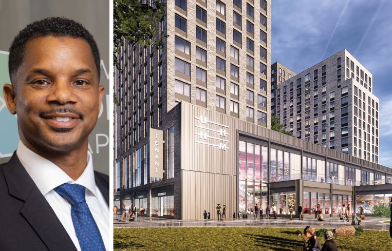 New Jersey Community Capital CEO Bernel Hall and a rendering of The Hip Hop Museum, The Bronx.