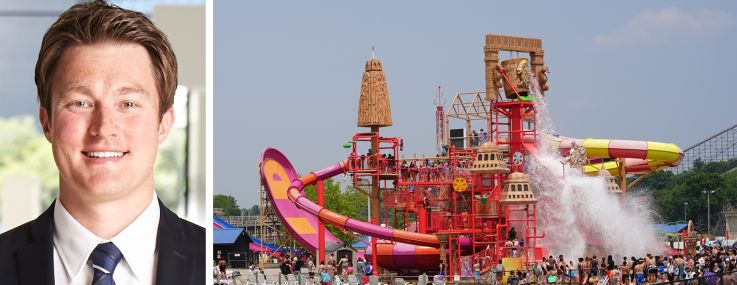 Brad Ferguson, vice president and loan originator at Hall Structured Finance, and a waterpark in the Wisconsin Dells.