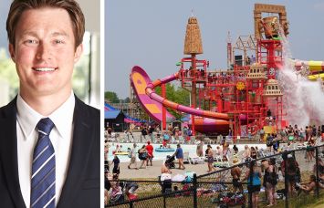 Brad Ferguson, vice president and loan originator at Hall Structured Finance, and a waterpark in the Wisconsin Dells.
