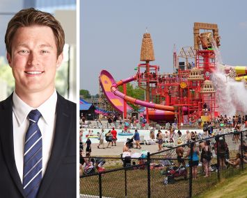 Brad Ferguson, vice president and loan originator at Hall Structured Finance, and a waterpark in the Wisconsin Dells.