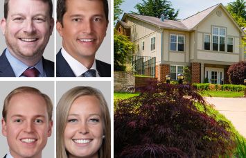 Berkadia's Brian Gould, Patrick McGlohn, Miles Drinkwalter, and Natalie Hershey, and Amberleigh Apartments in Fairfax, Va.
