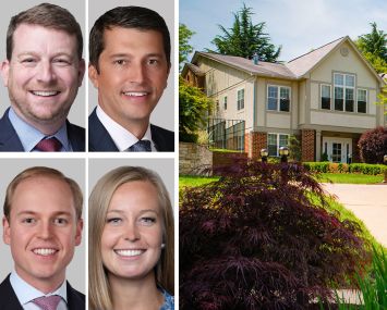 Berkadia's Brian Gould, Patrick McGlohn, Miles Drinkwalter, and Natalie Hershey, and Amberleigh Apartments in Fairfax, Va.
